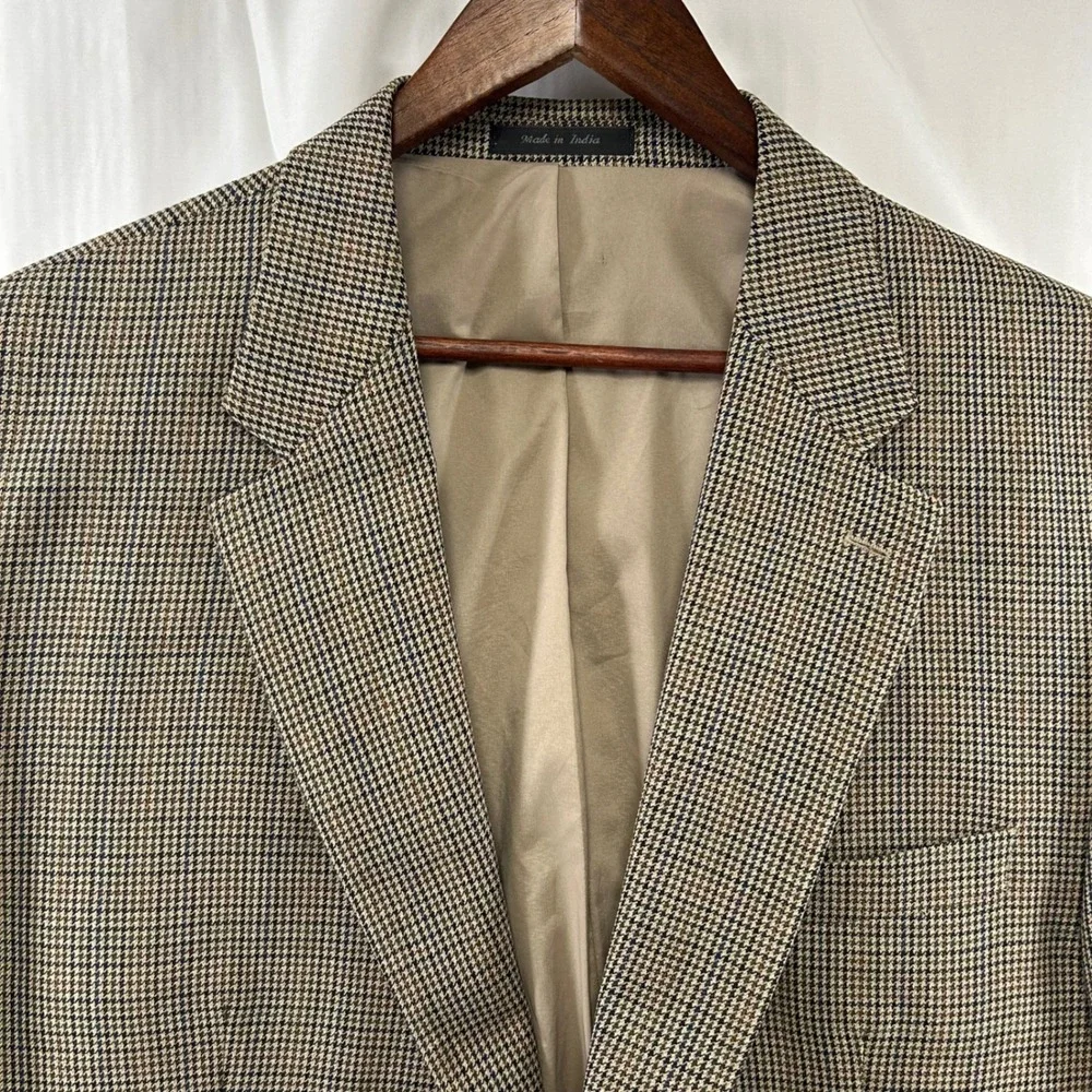 Lauren Ralph‎ Lauren Sport Coat Mens 48L Brown Houndstooth 100% Wool Blazer